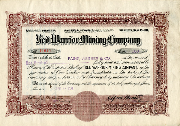 Red Warrior Mining Co. - Stock Certificate